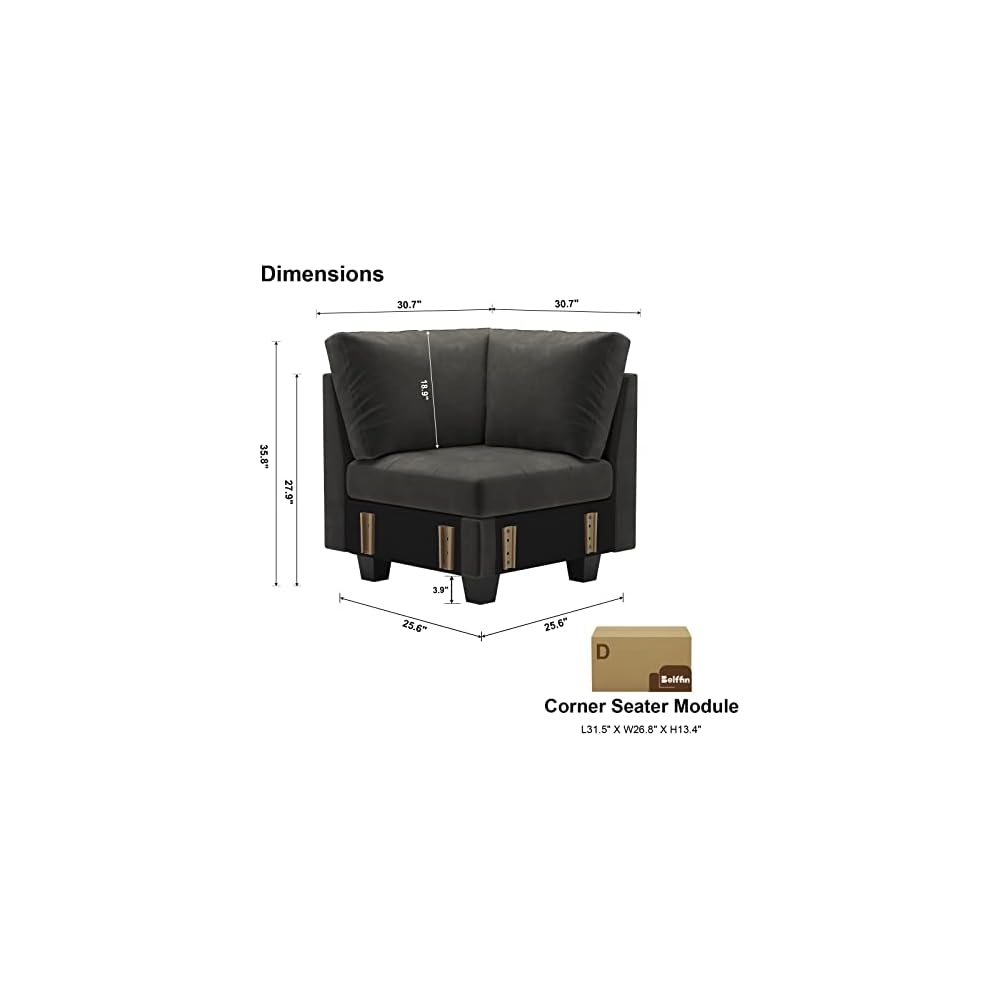 Belffin Corner Seat Module for Modular Sectional Sofa Grey
