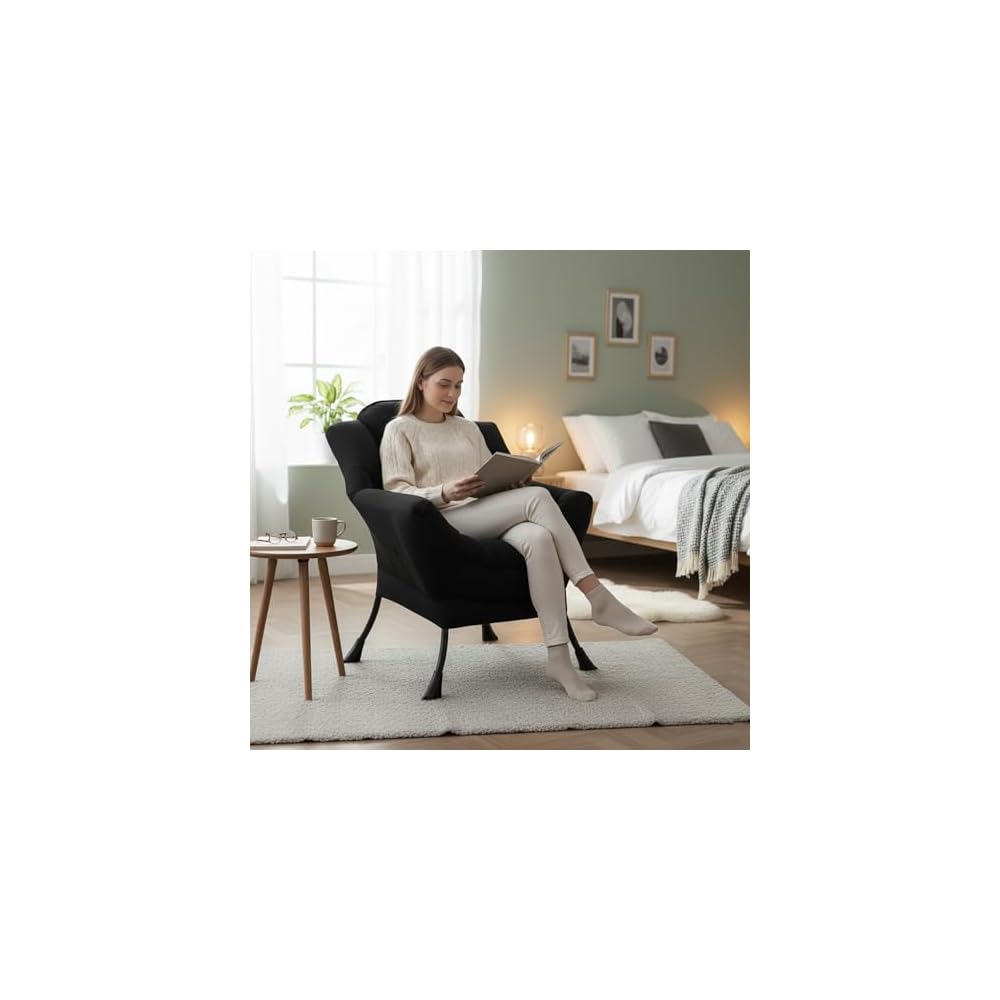 Welnow Lazy Chair for Adults，Modern Reading Accent Chair,Black Single