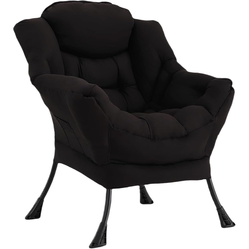 Welnow Lazy Chair for Adults，Modern Reading Accent Chair,Black Single