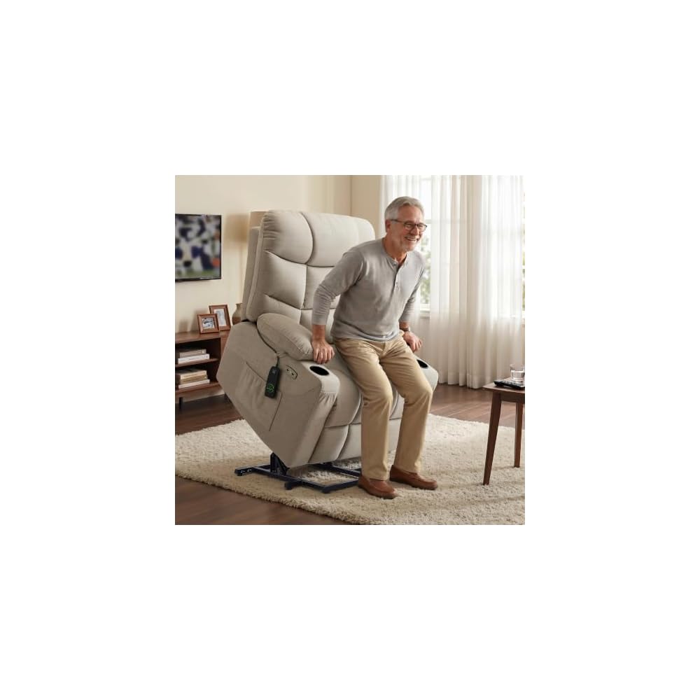 MCombo Power Lift Recliner Chair for Elderly, Fabric 7287 (Oatmeal, Medium)