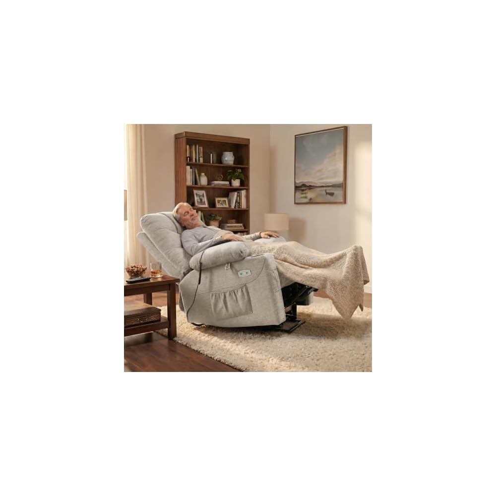 MCombo Power Lift Recliner Chair for Elderly, Fabric 7287 (Oatmeal, Medium)