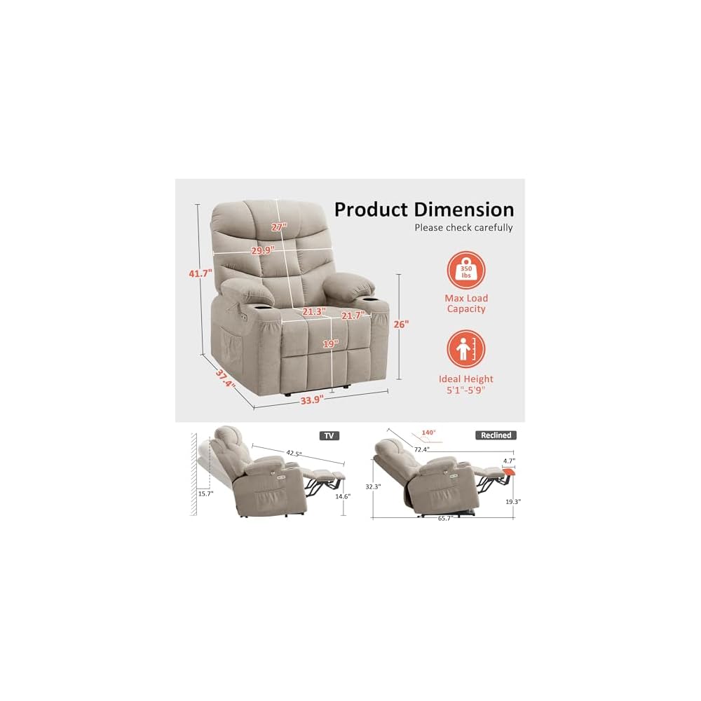 MCombo Power Lift Recliner Chair for Elderly, Fabric 7287 (Oatmeal, Medium)