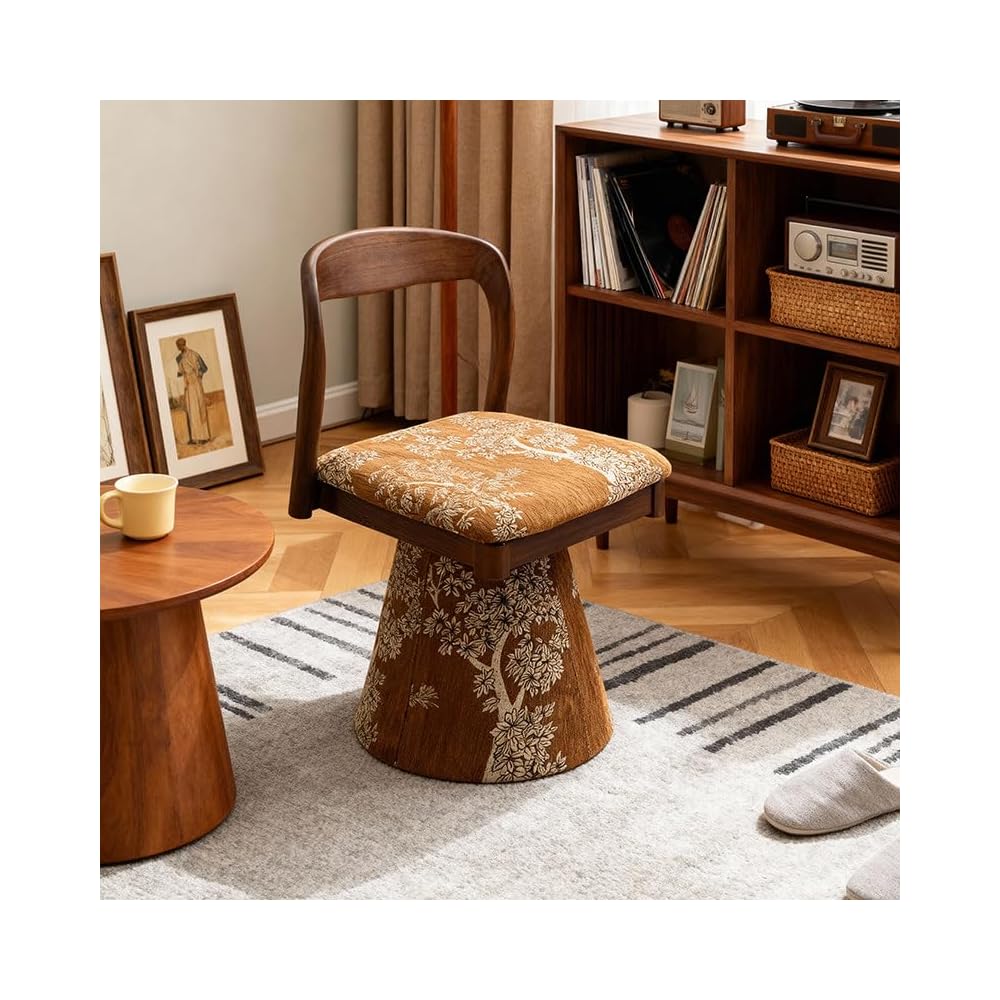 Vintage Swivel Vanity Chair Upholstered Makeup Stool with Backrest, 360° Rotating Accent Chair for Bedroom Dressing Table Salon Living Room