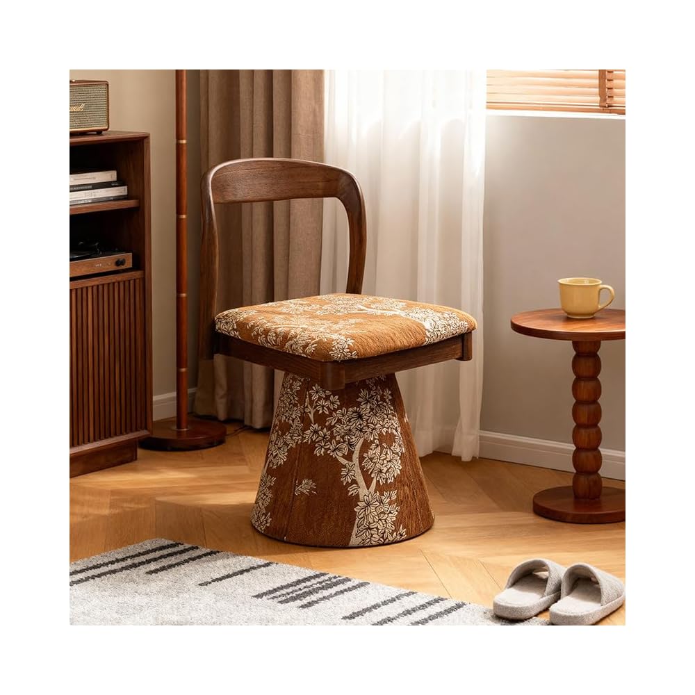 Vintage Swivel Vanity Chair Upholstered Makeup Stool with Backrest, 360° Rotating Accent Chair for Bedroom Dressing Table Salon Living Room