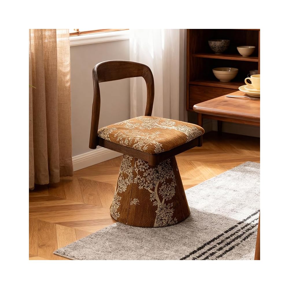 Vintage Swivel Vanity Chair Upholstered Makeup Stool with Backrest, 360° Rotating Accent Chair for Bedroom Dressing Table Salon Living Room