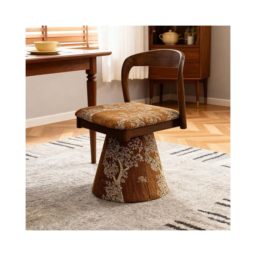 Vintage Swivel Vanity Chair Upholstered Makeup Stool with Backrest, 360° Rotating Accent Chair for Bedroom Dressing Table Salon Living Room