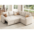 HONBAY Modular Sectional Sleeper Sofa with Pull Out Bed L Shaped Couch with Storage Seat Sectional Couches for Living Room,Beige